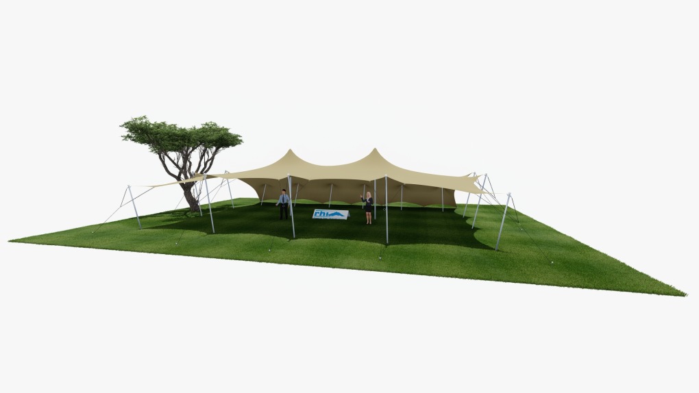 RHI-stretch-tent 15 m x 5 m, aan één kant open