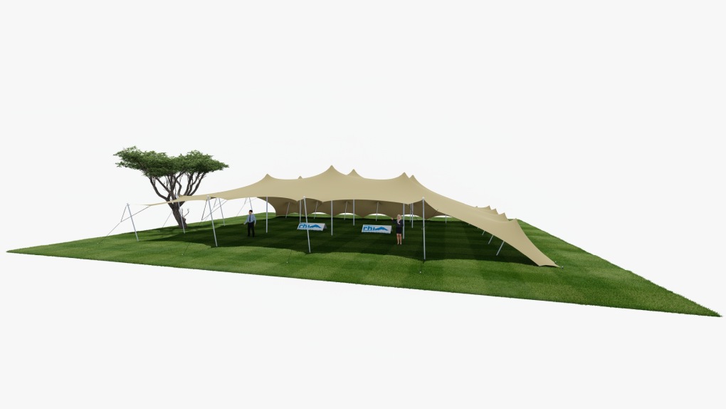 RHI tente stretch 21 m x 15 m, deux côtés en pente
