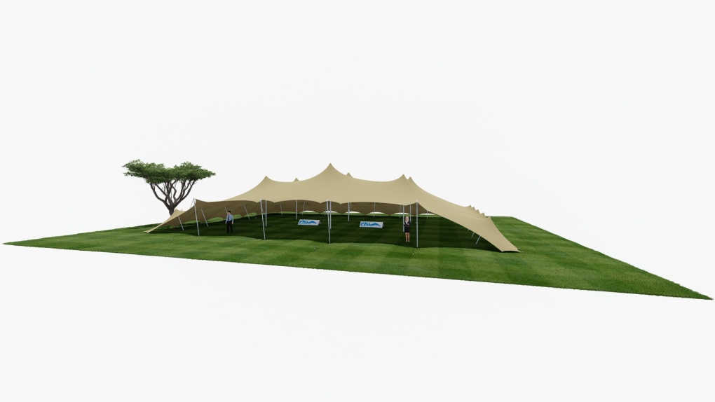 RHI tente stretch 5 m x 18 m, trois côtés fermés