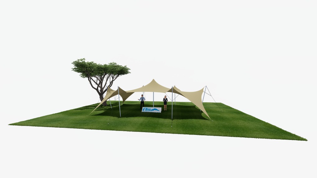 RHI tente stretch 5 m x 5 m, coins abaissés