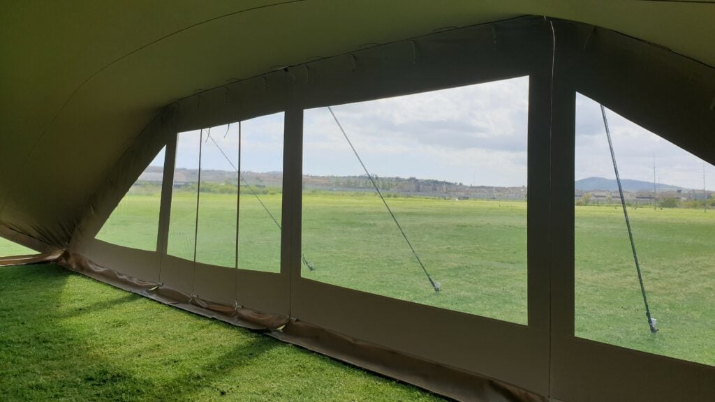 RHI-stretch-tent, modulair, transparant, 15 m, binnenwand