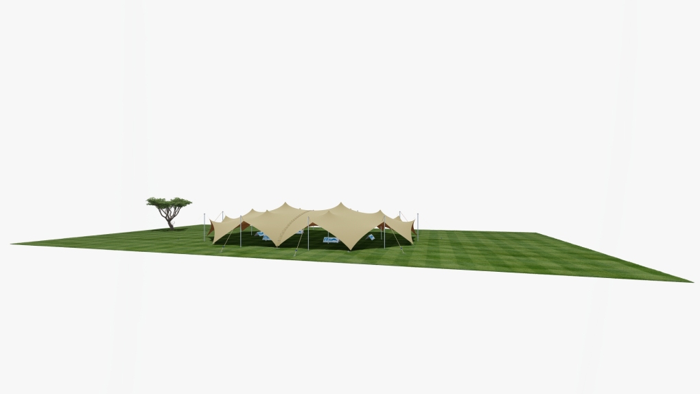 Vue latérale agrandie de la tente extensible « Stretch Tent » de RHI Arachnid