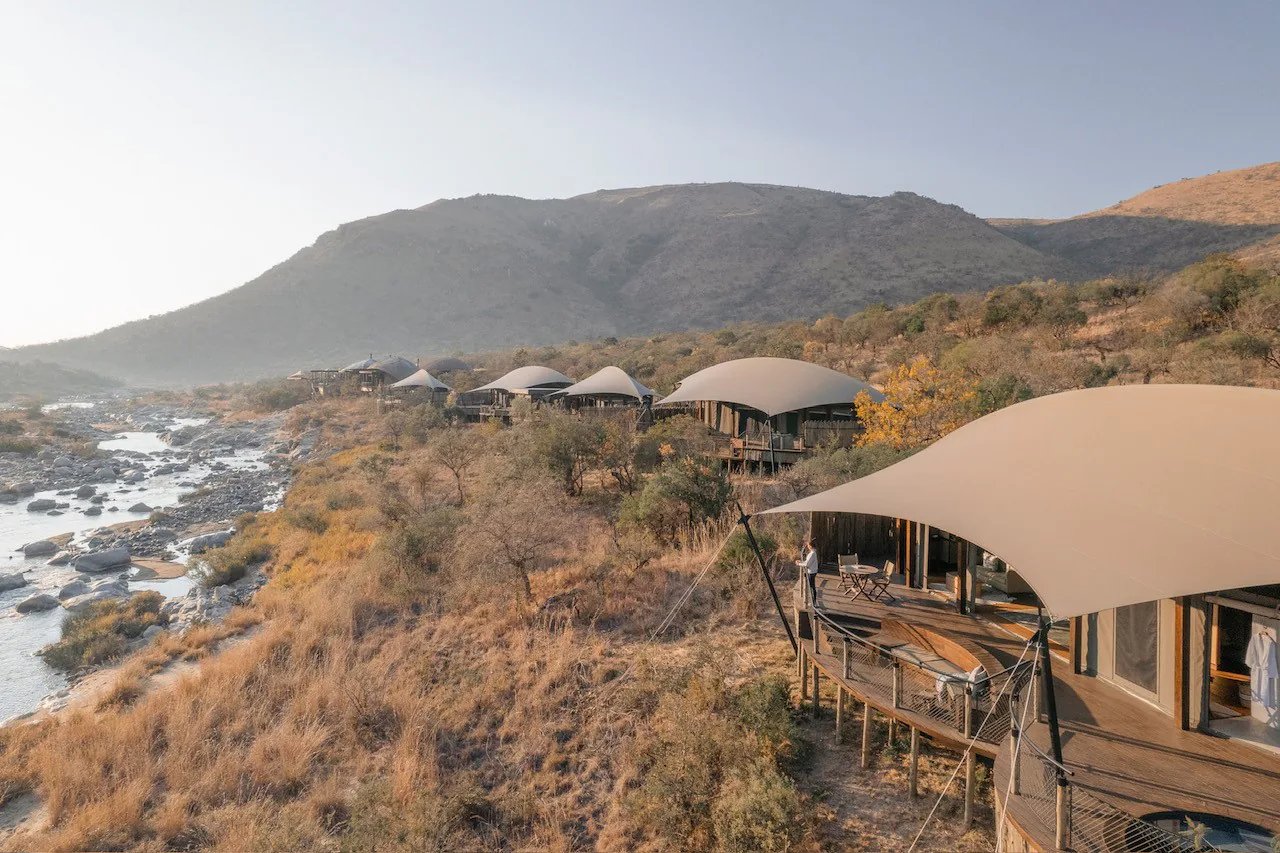 Bespoke stretch tent structures at a remote safari camp