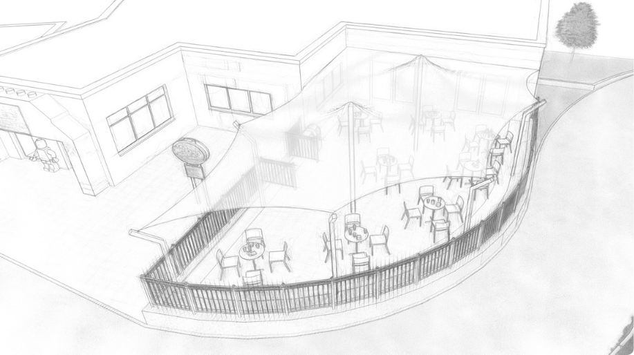RHI Concept sketch of a custom stretch tent integrated with a building terrace