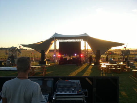 DJ STAGE COVER 10.5 X 15 STRETCH TENT CHINO